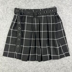 Hot Topic Pleated Skirt Size S Black Plaid Grommet Belt Whimsigoth Academia